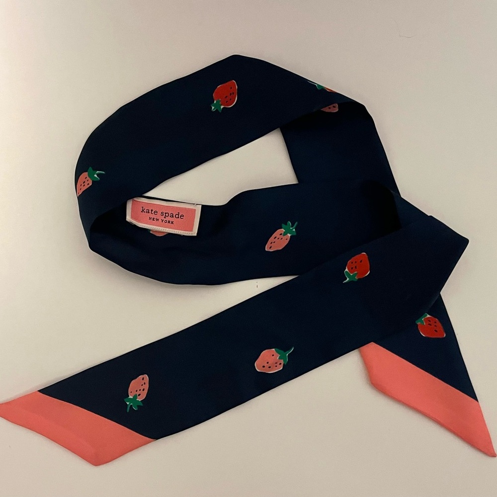 Kate Spade Navy and Pink Skinny Strawberry Scarf